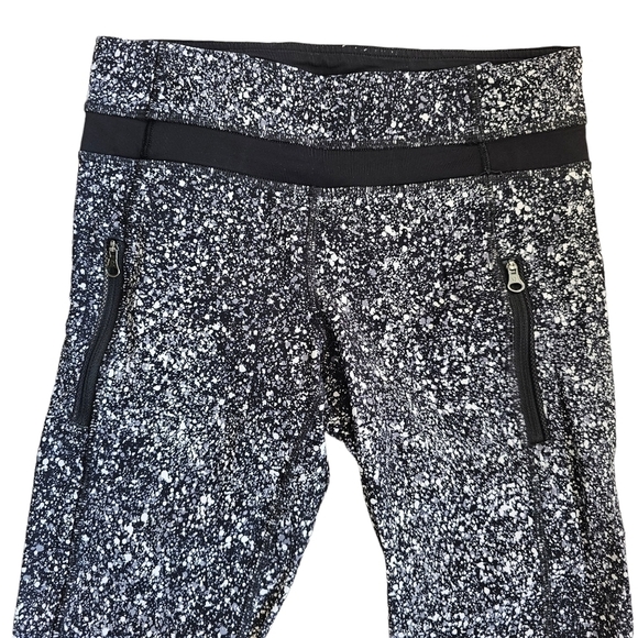 Lululemon Pace Rival Crop Cropped Leggings Paint Splatter White Black Mesh Sz 4 - Picture 2 of 12